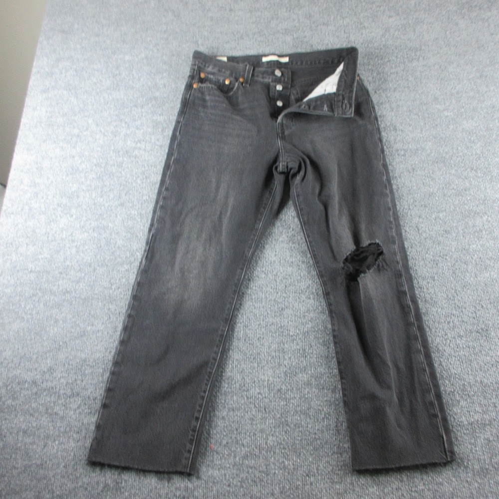 Levis Wedgie Straight Jeans Womens 29 Gray Charcoal High Rise Distressed Denim
